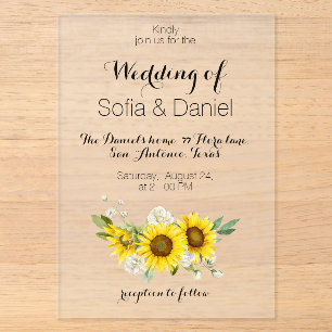 Sunflower white rose wedding Acrylic Invitation