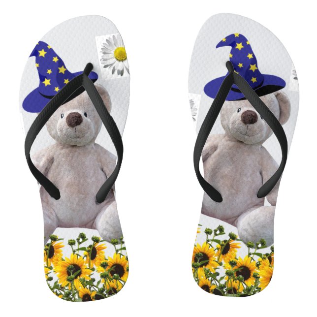 Sunflower White Teddy Bear Flip Flops (Footbed)