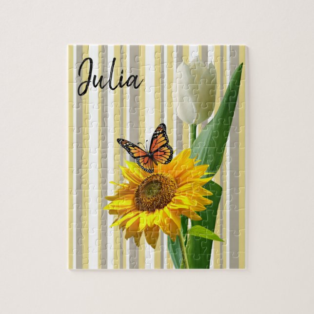 Sunflower White Tulip Butterfly Puzzles (Vertical)