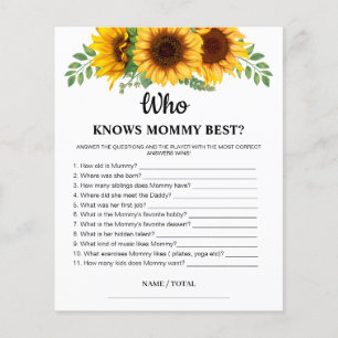 Sunflower Who knows Mommy Best Baby Game Card