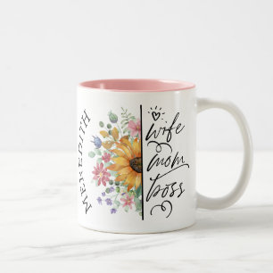 Sunflower Wife Mom Boss Two-Tone Mug