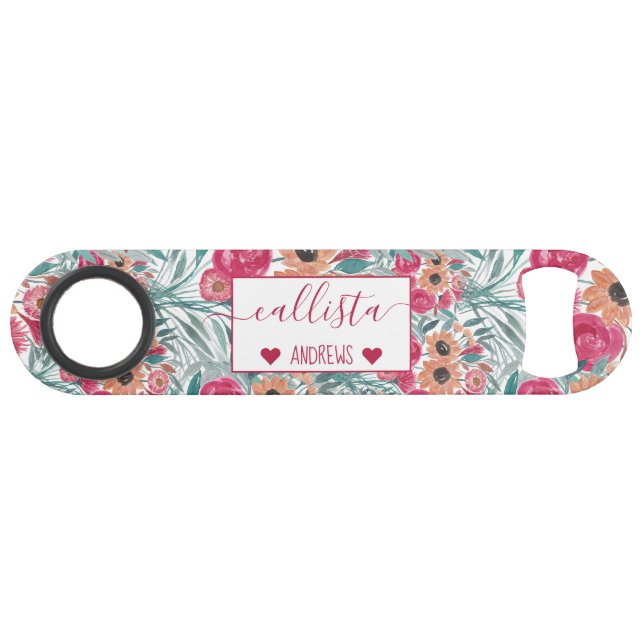 Sunflower Wildflower Watercolor Floral Pattern Bar Key (Front (Horizontal))