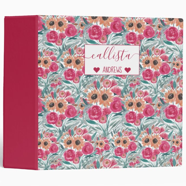 Sunflower Wildflower Watercolor Floral Pattern Binder (Front/Spine)