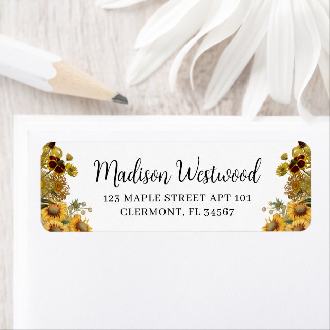 Sunflower Wildflowers Calligraphy Return Address (Insitu)