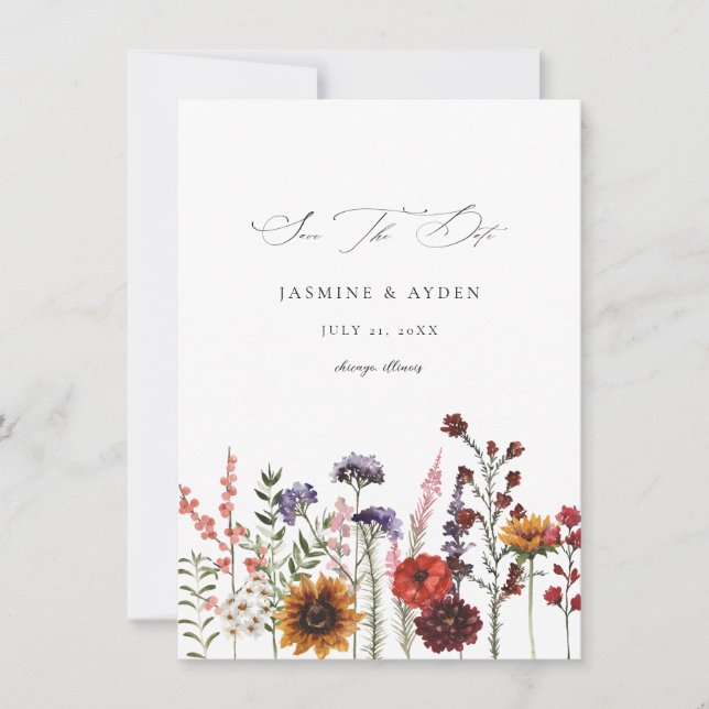 Sunflower & Wildflowers Floral Save The Date (Front)
