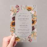 Sunflower & Wildflowers Floral Wedding Acrylic Invitations<br><div class="desc">Hand painted, gold, burgundy, sage green, red, and pink Sunflower & Wildflowers Florals create this country & rustic Wedding Invitation. It's great for Rustic Weddings, Country weddings, Summer weddings, & Fall Weddings. Easily create your save the date with our templates. Just enter in your info. Your card is then printed...</div>