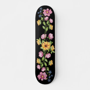 Sunflower & Wildflowers on Black Skateboard