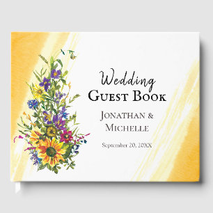 Sunflower Wildflowers Yellow Blue Greenery Wedding Guest Book