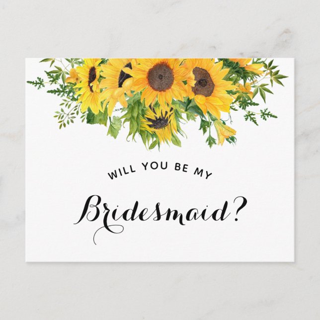 Sunflower Will you Be My Bridesmaid Proposal Announcement Postcard (Front)