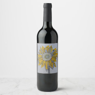 Sunflower, Wine bottle labels, Artwork, Yellow Art Wine Label
