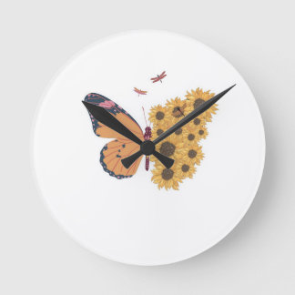 Sunflower Wings Timepiece – Butterfly Nature Wall  Round Clock