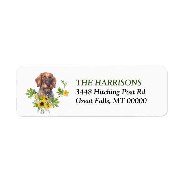 Sunflower Wire Haired Dachshund Adresse de retour (Devant)