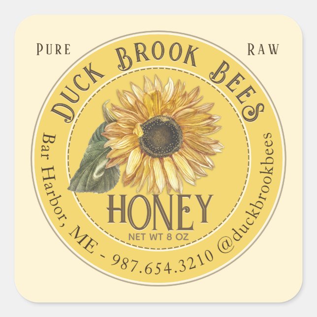 Sunflower with Bees Honey Bear Label 8 & 12 oz (Front)