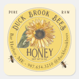 Sunflower with Bees Honey Label 
