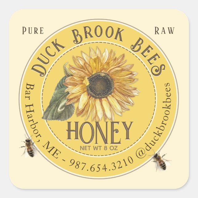 Sunflower with Bees Honey Label  (Front)