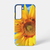 Sunflower with Bees on Blue Sky