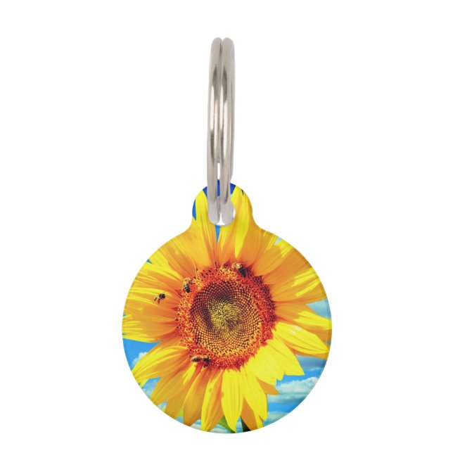 Sunflower with Bees Pet ID Tag (Back)