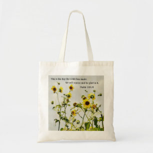 Sunflower with Bible Verse Tote Bag
