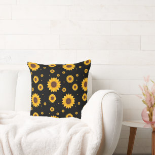 Sunflower with Black Background Throw Pillow