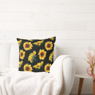 Sunflower with Black Background Throw Pillow