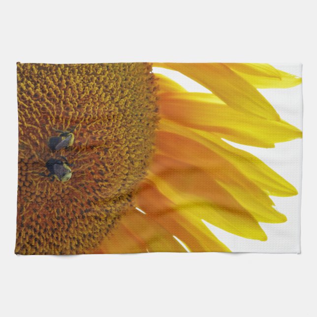 Sunflower with Bumblebees Kitchen Towel (Horizontal)