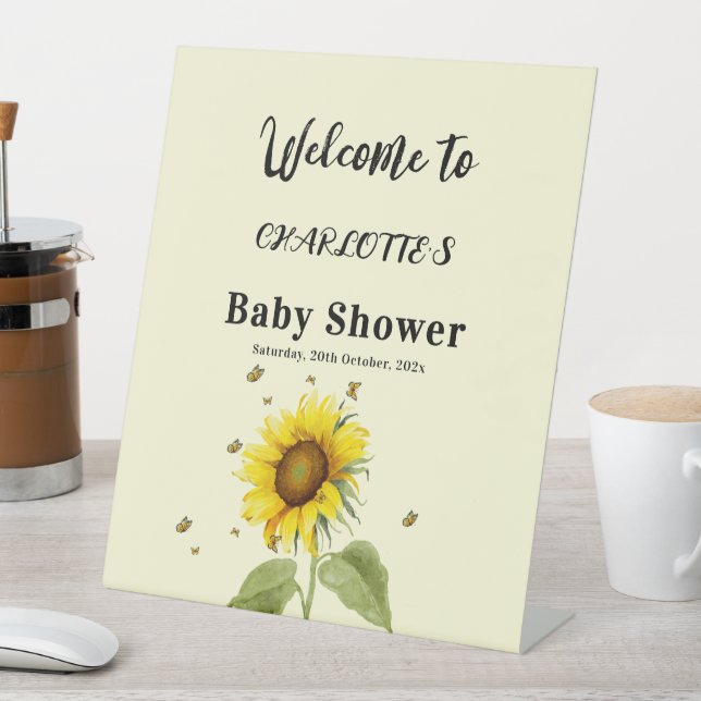 Sunflower with Butterflies Baby Shower Welcome Pedestal Sign (In SItu)