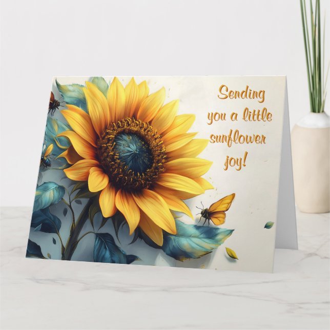 Sunflower with Butterflies with Customizable Text Card (Front)