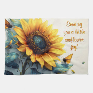 Sunflower with Butterflies with Customizable Text Kitchen Towel