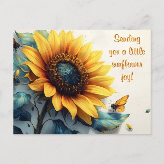 Sunflower with Butterflies with Customizable Text Postcard (Front)