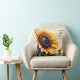 Sunflower with Butterflies with Customizable Text Throw Pillow