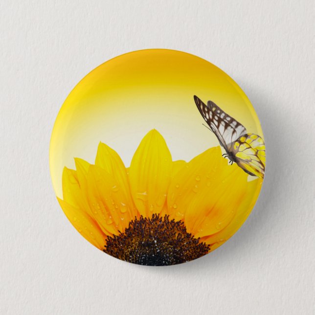 Sunflower with butterfly 2 inch round button (Front)