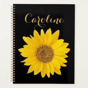 Sunflower with Custom Name on Black Planner