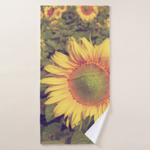 Sunflower with filter effect retro vintage styleag bath towel