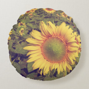 Sunflower with filter effect retro vintage styleag round pillow