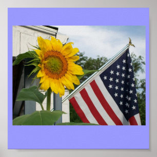 Sunflower with Flag Poster