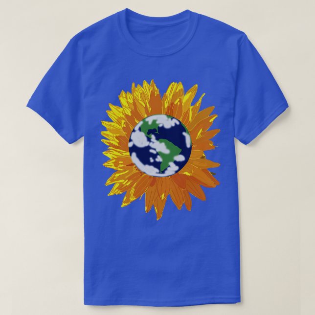 Sunflower with Green and Blue Planet Earth Centre T-Shirt (Design Front)