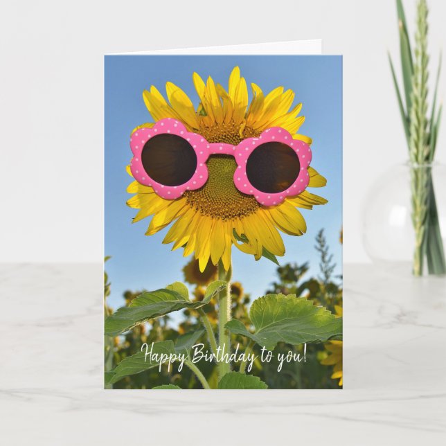 Sunflower with sunglasses for birthday card (Front)