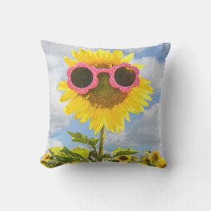 Sunflower with sunglasses outdoor pillow