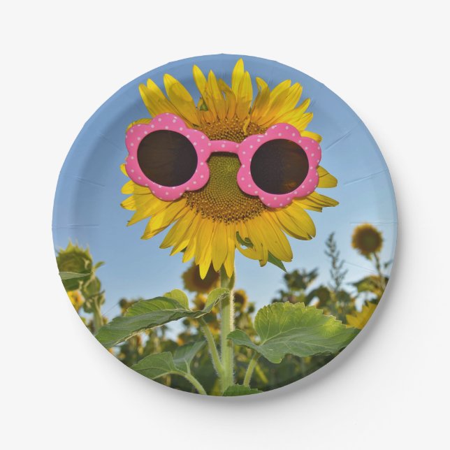 sunflower with sunglasses paper plate (Front)