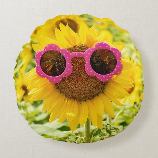 Sunflower with Sunglasses    Round Pillow (Front)
