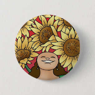 Sunflower Woman -- Bloom! 2 Inch Round Button