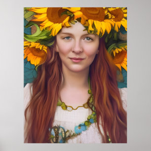 Sunflower Woman Poster