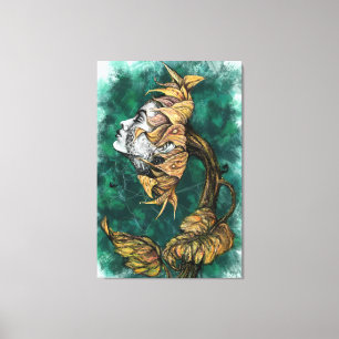 Sunflower Woman Surrealism Canvas Print - Painting