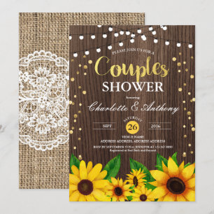 Sunflower wood couples shower invitation rustic