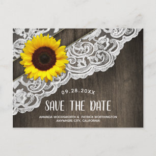 Sunflower Wood + Lace Wedding Save The Date Cards