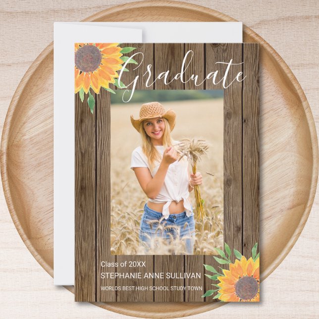 Sunflower Wood Photo Graduation Announcement (Creator Uploaded)