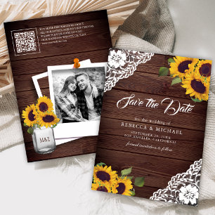 Sunflower Wood Photo QR Code Wedding Save The Date