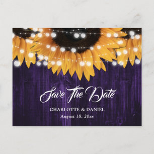 Sunflower Wood Purple Wedding Save The Date Announcement Postcard