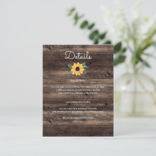 Sunflower Wood Rustic Wedding Details Enclosure Card