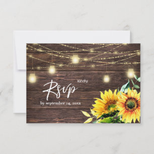 Sunflower, Wood & String Lights with Meal RSVP Card